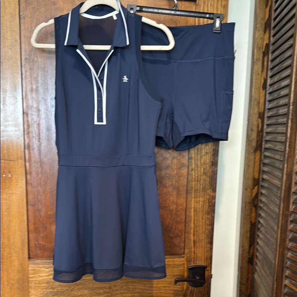 Navy Sleeveless Dress and Shorts Set
